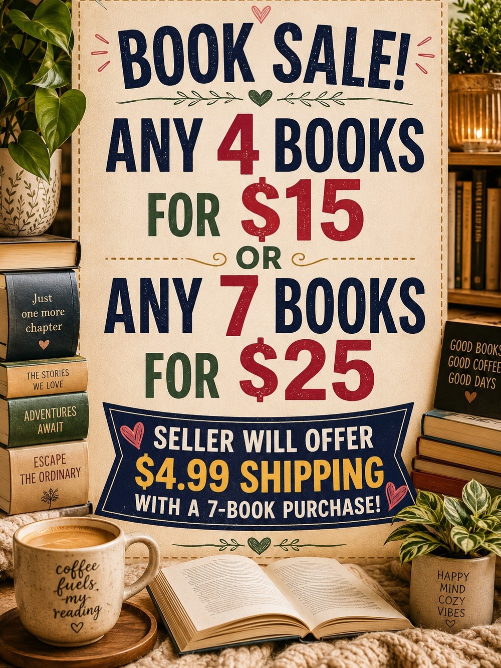 Book Sale! All books 4/$15 or 7/$25 $4.99 shipping